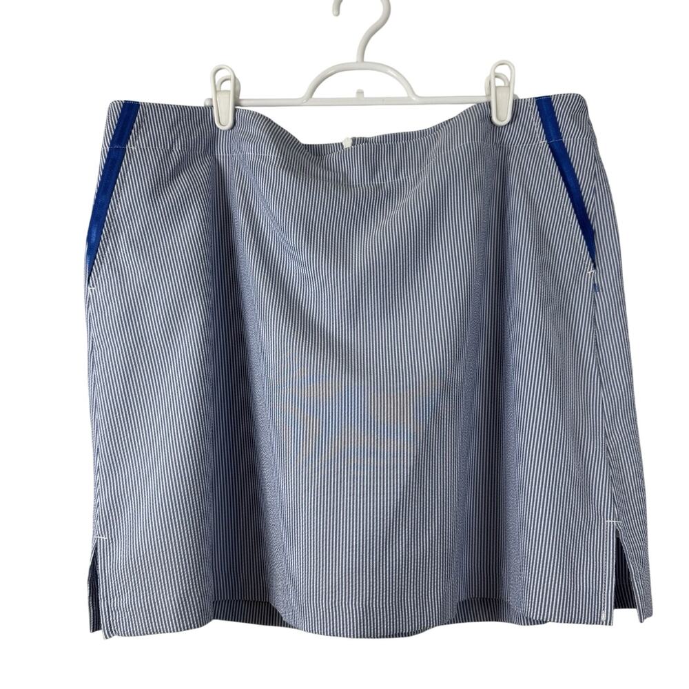Lady Hagen Seersucker Skort Women's Sz 16 Blue White Stripe Golf Resort Beach